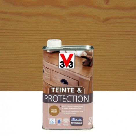 V33 – Vernis à bois 0,5 L – Teinte chêne moyen mat – Protection durable contre l'eau et la lumière – Application facile sans traces