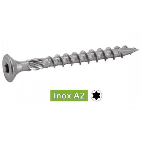 Acton – Vis à bois tendre tête fraisée 6 lobes – Inox A2 – 5x50 mm – Boîte de 400 unités – Conforme DTU 51.4 pour platelage et façades - 35SEAU