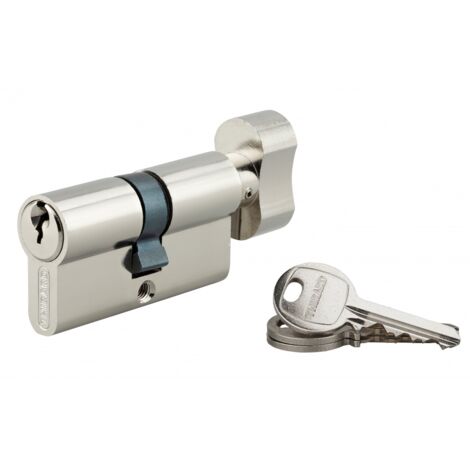 Thirard – Cylindre de serrure à bouton 30 x 30 mm – Laiton nickelé – Mécanisme 5 goupilles – 3 clés en acier nickelé – Protection anti-arrachement