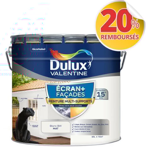 Peinture Ecran+ Multi-Supports Façade - protection 15 ans sur 15 matériaux - Mat Blanc 10 L - Dulux Valentine