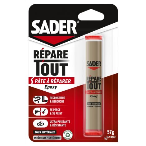 Pâte à réparer bicomposants 57g – Mastic de fixation pour béton armé – Durcissement rapide en 4 minutes – Formule en titanium – Sader (1/4)