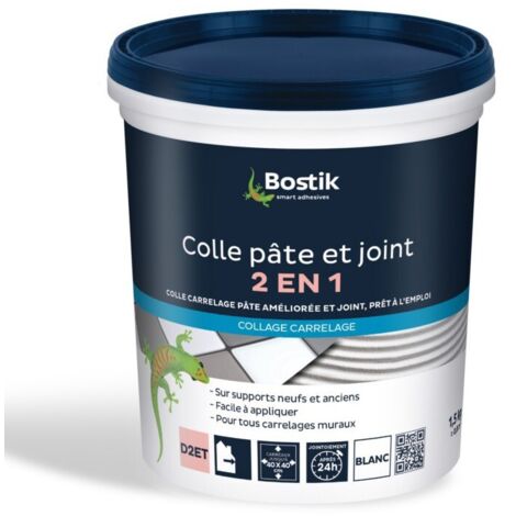 Bostik – Colle et joint 2 en 1 pour carrelages muraux – Couleur blanc – Rendement 2 à 3kg/m² – Formule hydrofugée adaptée pièces humides