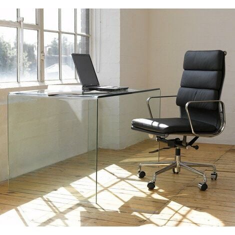 Mesa escritorio cristal curvado transparente Ancho: 125 cms Fondo: 70 cms  Altura: 74 cms.
