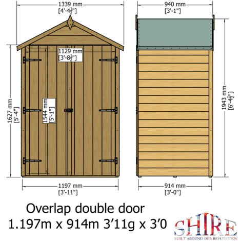 Garden Value Overlap 4 x 3 Double Door Shed with shelves