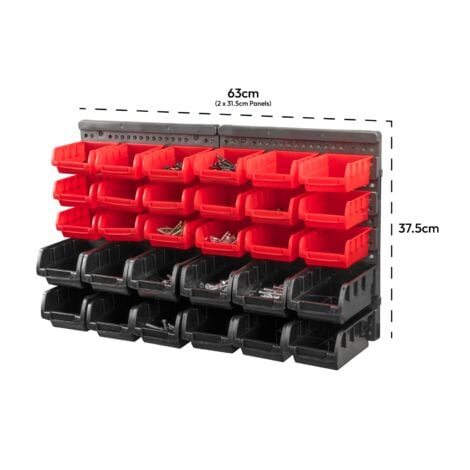 KCT 32 Pcs Wall Mount Storage Board Organiser Garage DIY Bin Panel Rack