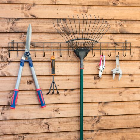KCT Long Metal Tool Rack Wall Organiser for Garden Shed/Garage Outdoor  Storage