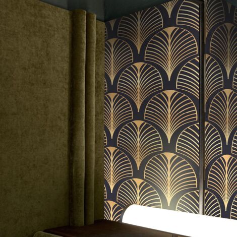 Carta da Parati Art Déco Anni '30 Nera e Oro in Fogli di Carta, 250x200cm