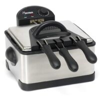 Friteuse électrique XL 2000W – Volume 4,5L – Acier inoxydable brossé – 3 paniers avec cuve émaillée et filtre d’évacuation – Bestron