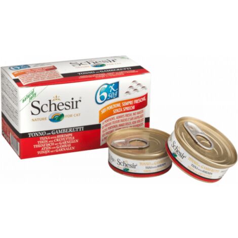 Patee Pour Chat Schesir En Gelee Lot De 6 Boites X 50 G Thon Avec Crevettes