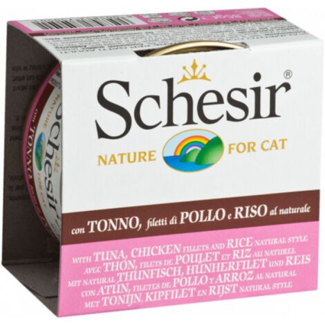 Patee Pour Chat Schesir Natural Avec Riz Boite 85 G Thon Et Filets De Poulet