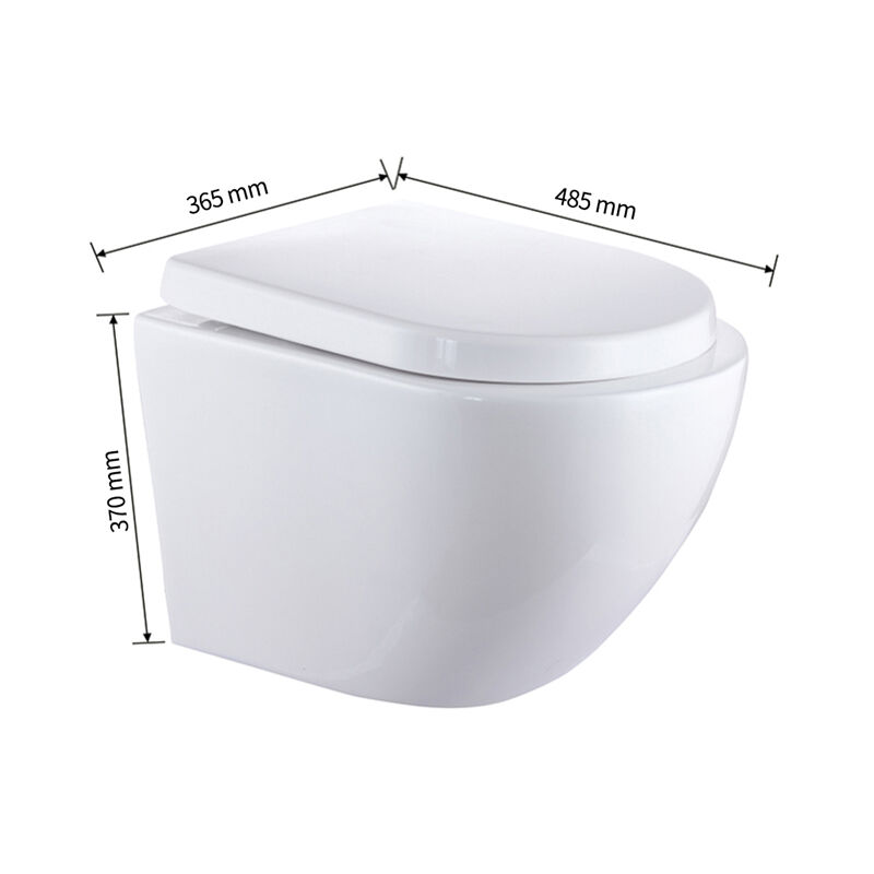 57x36 cm Sans Bride WC Suspendu Ovale Rue Du Bain Céramique Blanc Natural Avec Abattant 