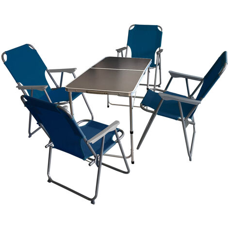 Campingmöbel-Set Sitzgruppe Campingtisch 75x55cm 5tlg 4x Klappstuhl Blau 