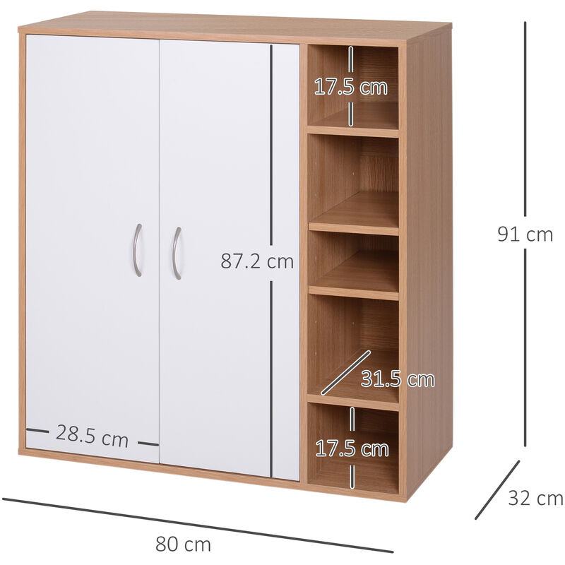 Homcom Mobiletto da Parete 2 Ante con Ripiano in Legno Bianco 60x19.8x58cm