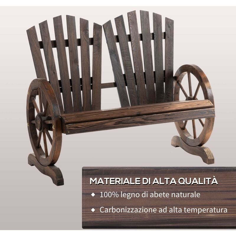 Outsunny Panchina da Esterno Stile Country in Legno con Braccioli a Ruota