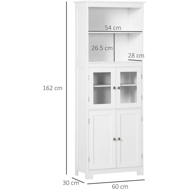 HOMCOM Mobile da Cucina con 2 Ripiani Aperti e 2 Armadietti in MDF Bianco