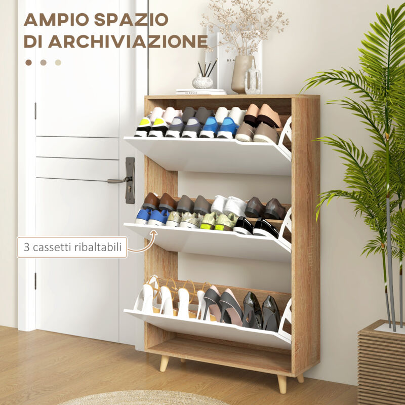 HOMCOM Scarpiera 3 Cassetti – Capacità 18 Paia – Larga 60 Cm – Compatta Per Corridoio – Nero - 2