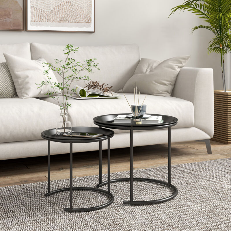 Set di 2 tavolini impilabili - piano in vetro increspato acqua - finitura bianco latte - bianco
