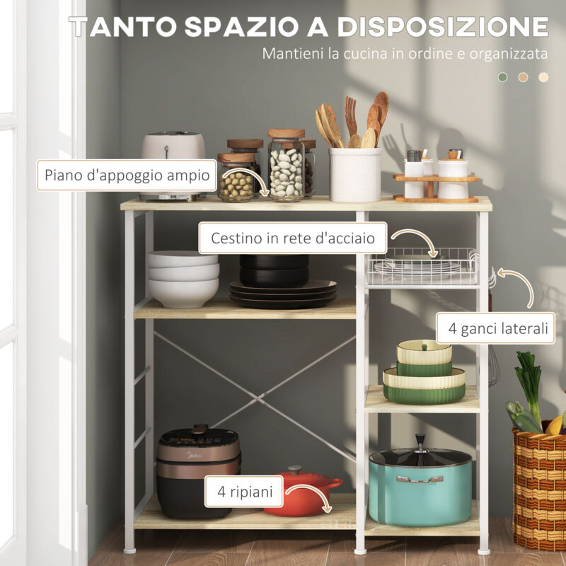 Carrello Portaoggetti A 6 Livelli Con Ruote, Scaffale Impilabile Per Frutta, Verdura E Snack, 39.9x30.5x121.9 Cm, Organizzatore Da Cucina