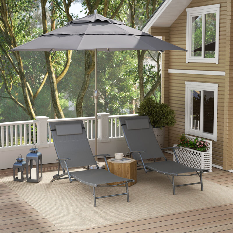 Lettino Prendisole Outsunny - Schienale Reclinabile 5 Posizioni, Pieghevole, Grigio, Con Cuscino - Foto 5