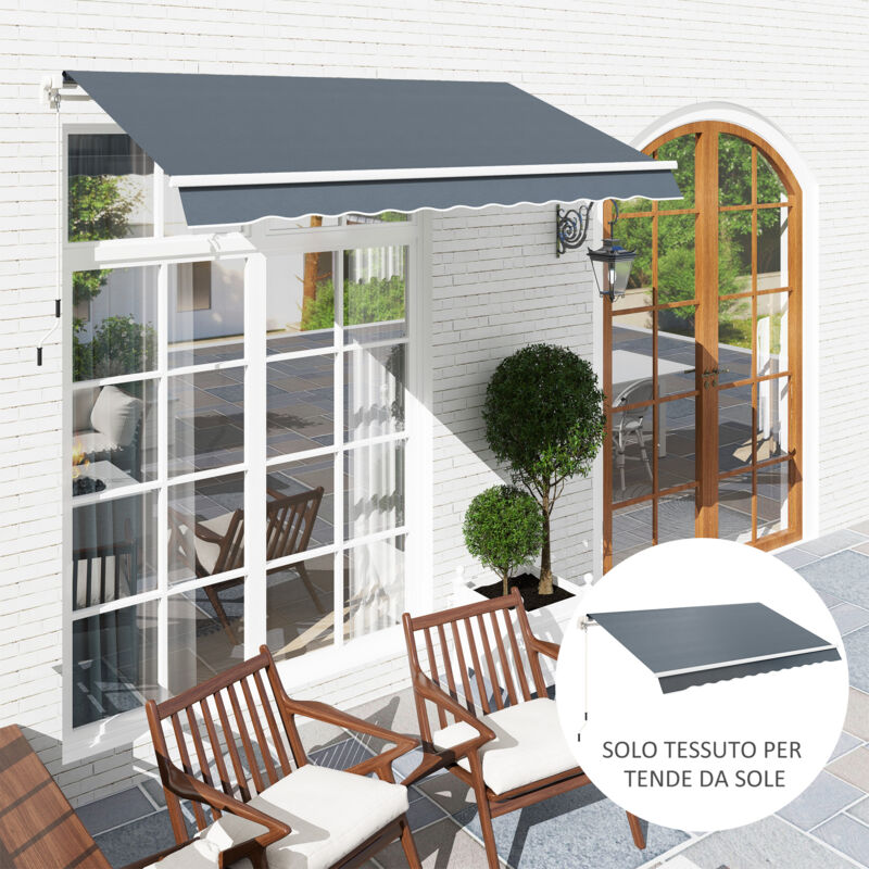 Telo Di Ricambio Per Tenda Da Sole Retrattile Outsunny 4x3 M, In Poliestere Con Protezione UV 50+ E Resistenza Agli Spruzzi, Grigio