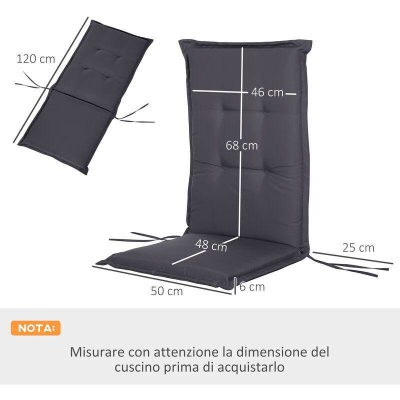 Outsunny Cuscino Impermeabile per Sedie e Sdraio da Esterno 120 x 50 6 cm