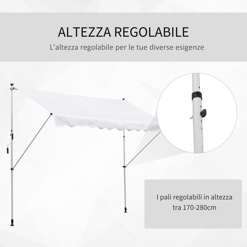 Outsunny Tenda da Sole 3x1.5m Telescopica a Parete Avvolgibile Bianco