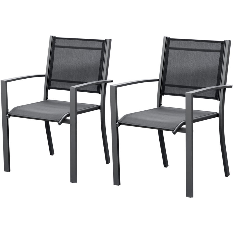 Outsunny Set 4 Sedie Da Giardino Impilabili In Metallo E Rete - Grigio, Con Braccioli - Foto 11