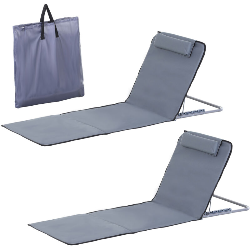 Outsunny Set 2 Pzi Lettini Spiaggia Pieghevoli Schienale Regolabile Grigio