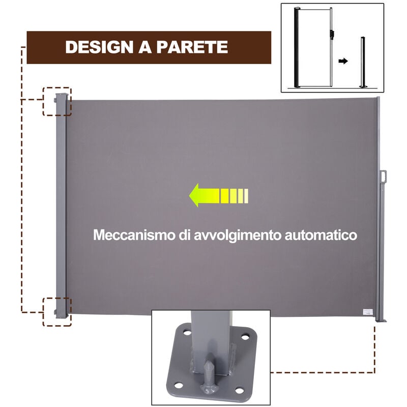 Tenda da Sole Laterale e Avvolgibile Outsunny,3x1.6m,Protezione Vento