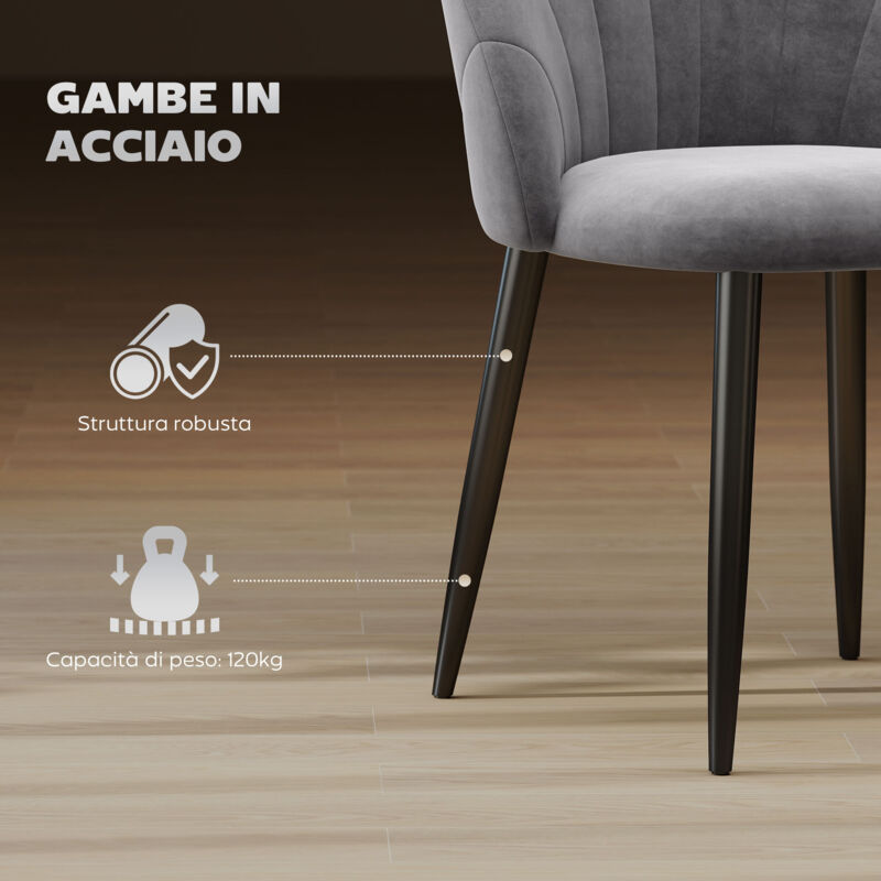 Wahson Set di 2 Sedie da Pranzo Sedie da Cucina Moderne in Tessuto con Gambe in Metallo Sedia Imbottite Sedie da Soggiorno per Sala da Pranzo/Ristorante, Grigio