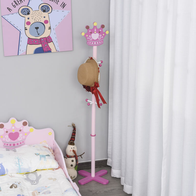 HHGO Appendiabiti per Bambini da Terra Moderno, 8 Ganci Design, di Legno  Ingresso Camera da Letto Attaccapanni Unipolare per Uso Domestico, Rosa