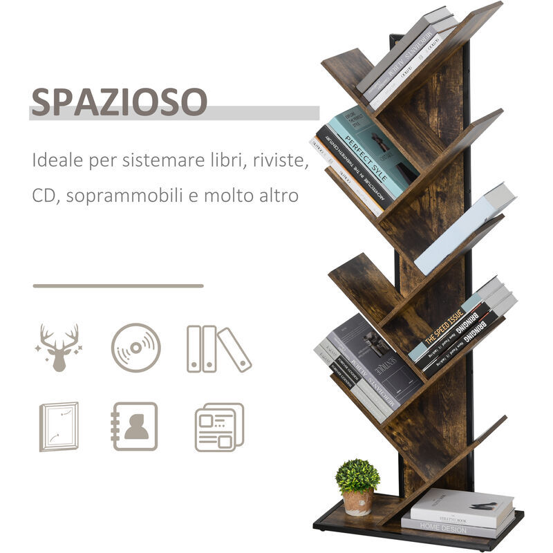 HomCom Libreria ad Albero in Stile Industriale con 10 Ripiani Color Legno -  Homcom - Idee regalo