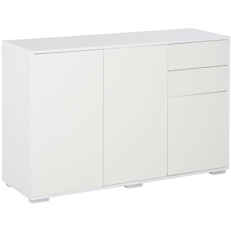 HOMCOM Mobile Multiuso con 2 Armadietti a 2 Livelli in Truciolato, Ripiano  regolabile, 120x37x75cm Bianco e Color legno