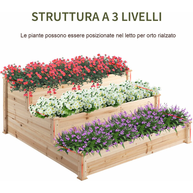 Outsunny Fioriera in Legno Verticale a 3 Livelli Carrello