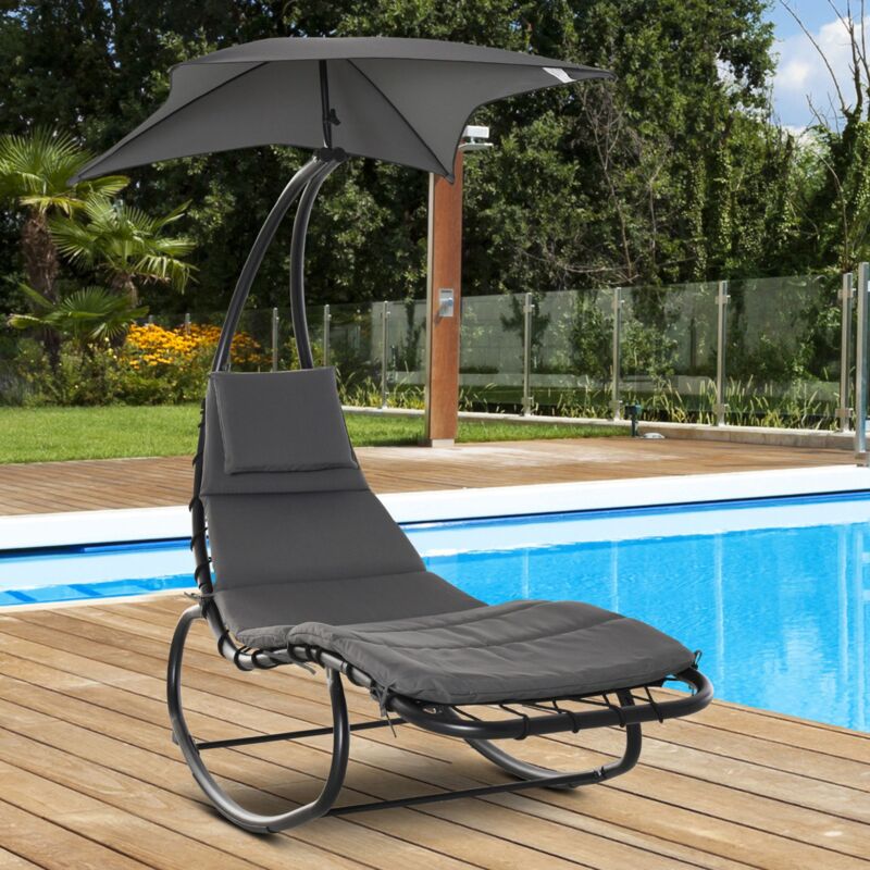 Outsunny Sdraio Sospesa da Giardino, Lettino Sospeso Imbottito per Esterno  con Tettuccio, Grigio Scuro 190x115x190cm Giardino Tettuccio