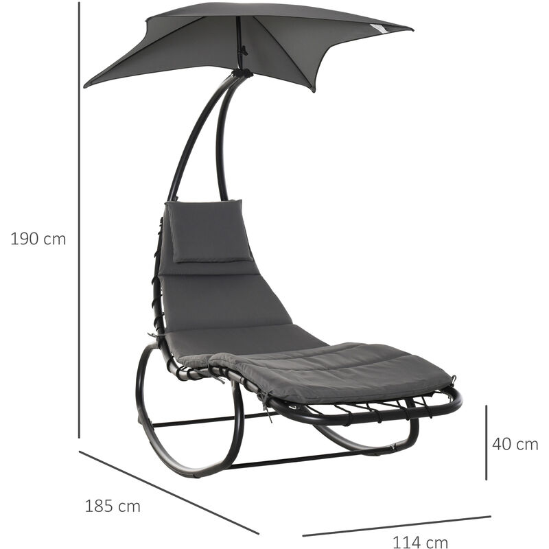 Outsunny Sdraio Sospesa da Giardino, Lettino Sospeso Imbottito per Esterno  con Tettuccio, Grigio Scuro 190x115x190cm Giardino Tettuccio