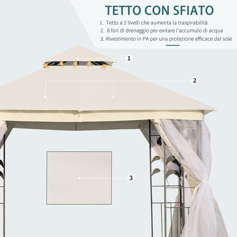 Outsunny Gazebo da Esterno 3x3m con Zanzariera e Telaio in Acciaio