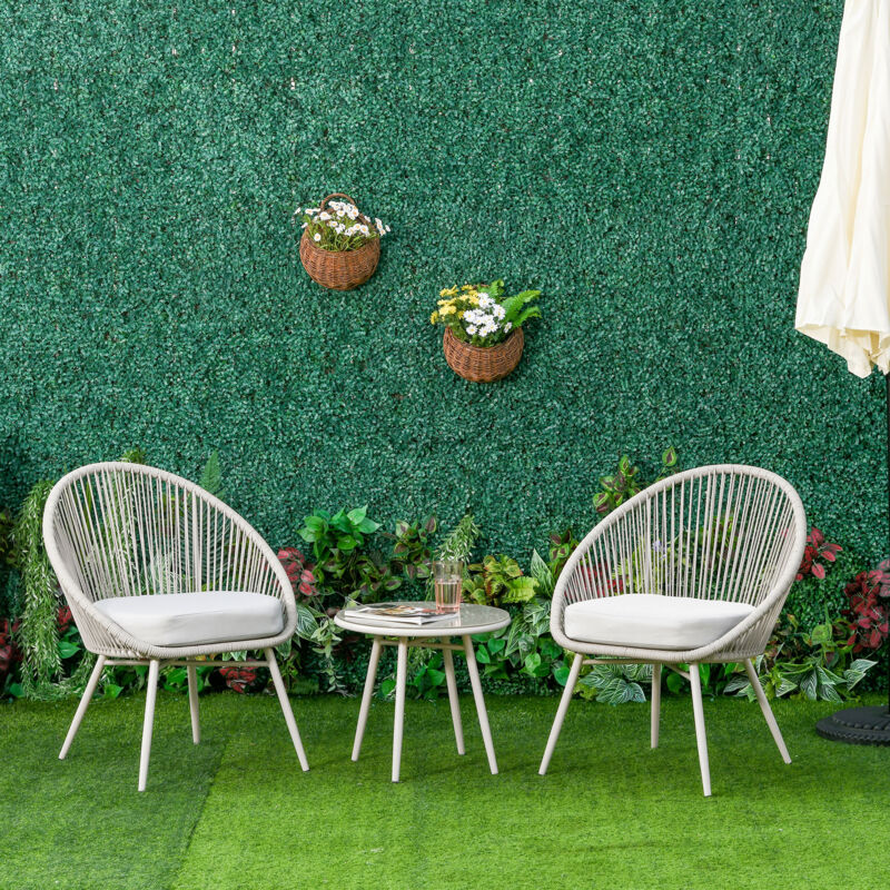 Set Giardino 3 Pezzi Outsunny: Tavolino + 2 Sedie In Rattan Stile Boho Chic, Grigio - Perfetto Per Terrazzo E Balcone - Foto 5