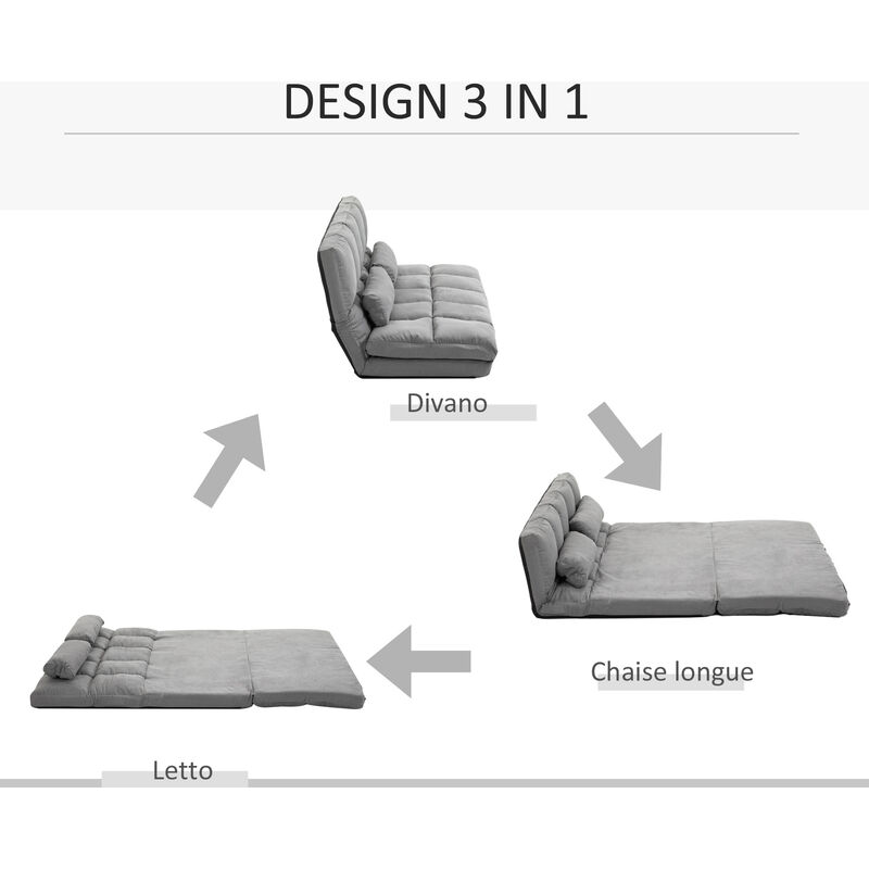 HOMCOM Divano Letto Singolo in Similpelle e Acciaio con Seduta Regolabile  in 5 Posizioni, 105x80x78 cm, Grigio