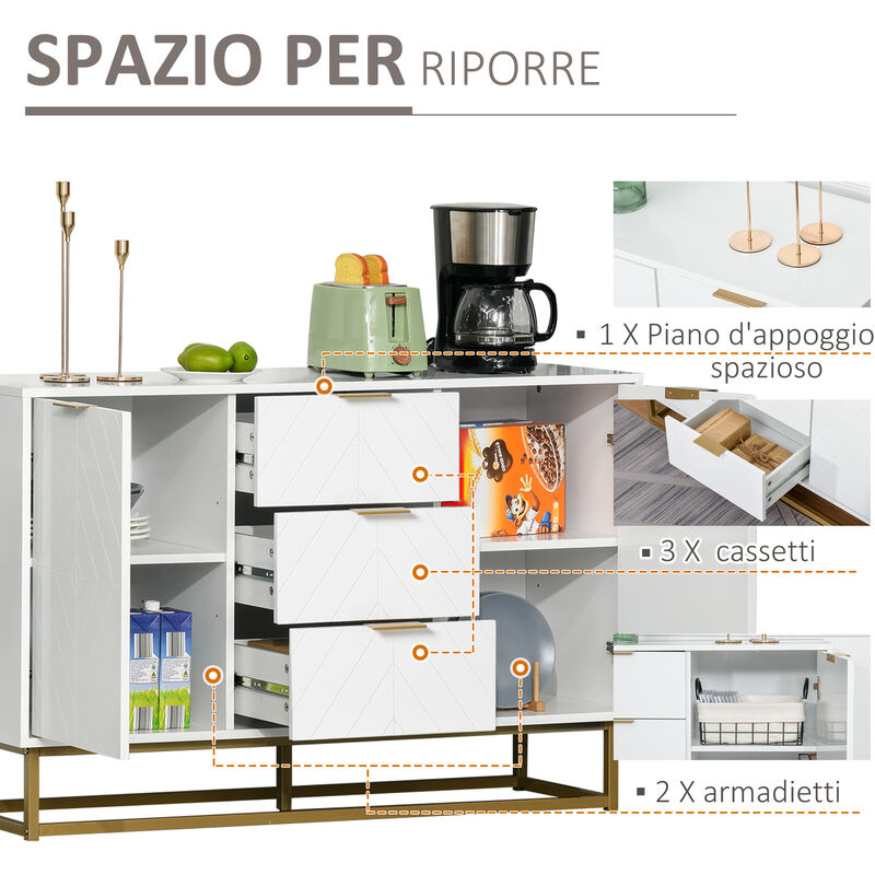 HOMCOM credenza cucina con 3 cassetti 3 ante e ripiani regolabili mobili  ausiliari per sala da pranzo in stile moderno rotolo 101x40x85 cm bianco -  AliExpress