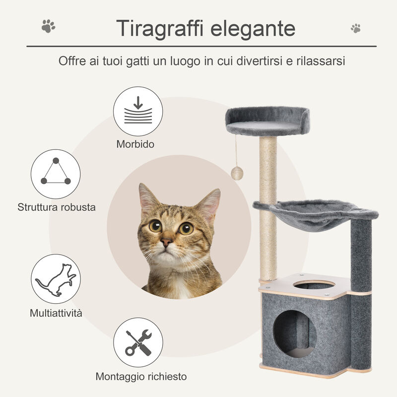 PawHut Albero Tiragraffi Multilivello Palestra per Gatti con Casetta