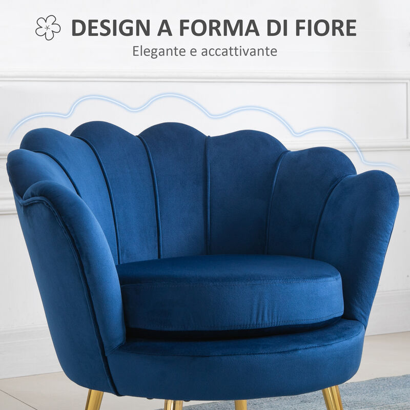 HOMCOM Poltroncina da Camera in Velluto Blu Poltrona Vintage di Design