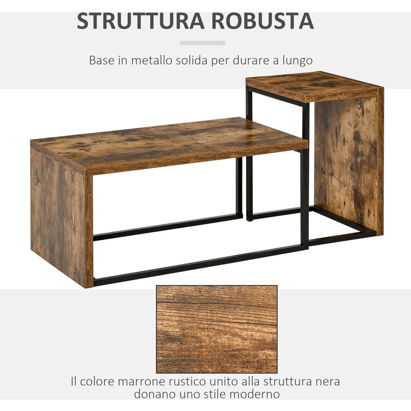 homcom Tavolino da Salotto da caffè Rotondo Industriale Funzione stocaggio Gambe in Metallo Lino MDF per Soggiorno Marrone Ф60 x 40cm 