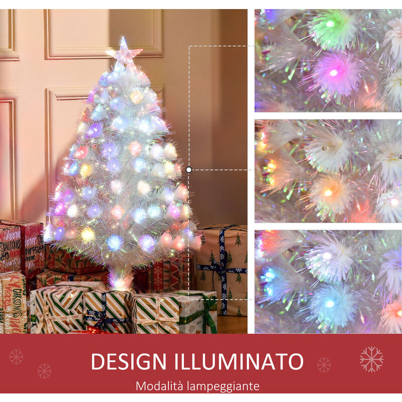 HOMCM Albero di Natale a Fibre Ottiche Artificiale 90cm 90 Luci LED Colorate