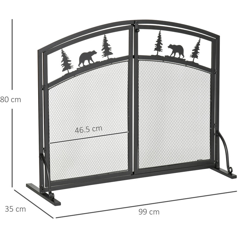 HOMCOM Parascintille Camino Moderno Parafuoco con 2 Porte in Metallo Nero