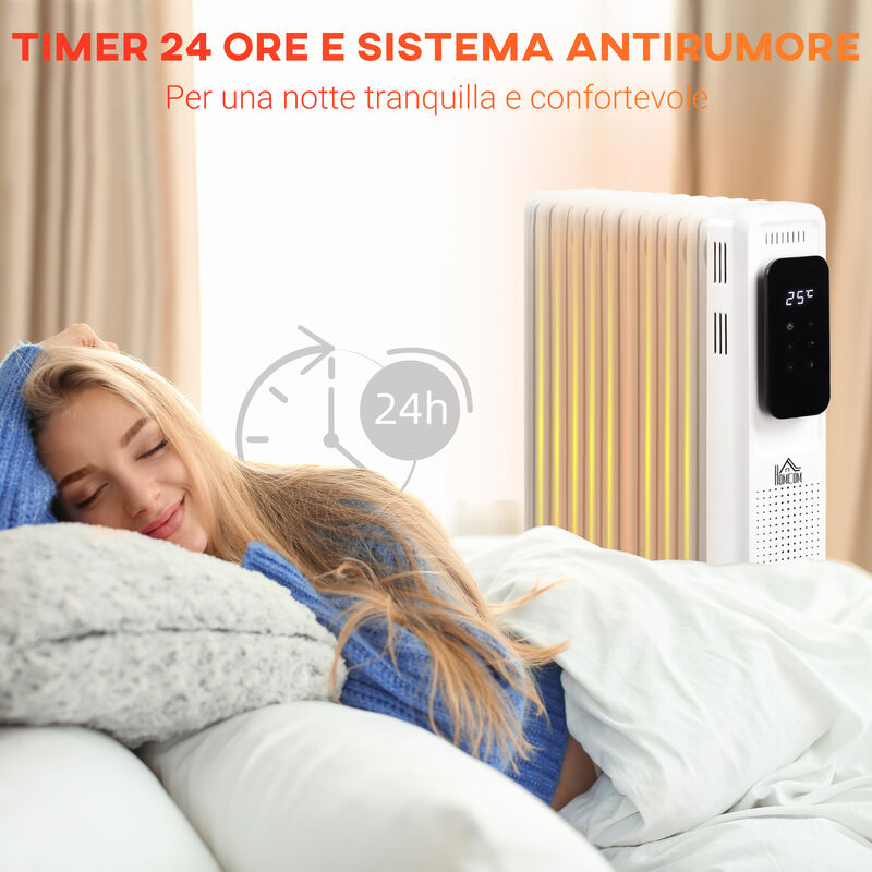 HOMCOM Termosifone Elettrico a Olio 3 Livelli di Riscaldamento 9 Elementi  Timer