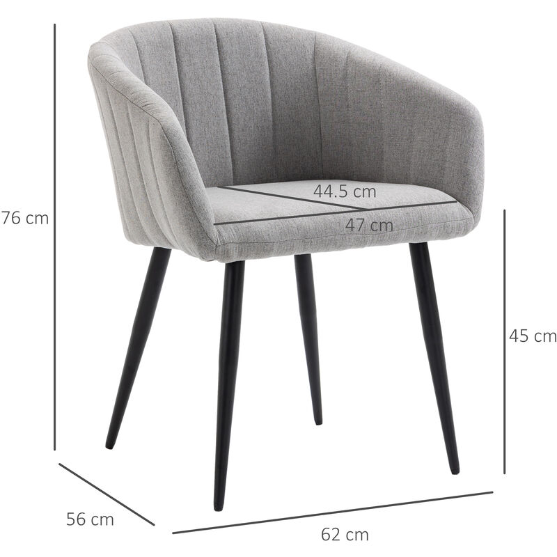 HOMCOM Poltroncina Moderna in Tessuto effetto Lino con Gambe in Acciaio e  Tasche laterali, 73x73x80cm, Grigio