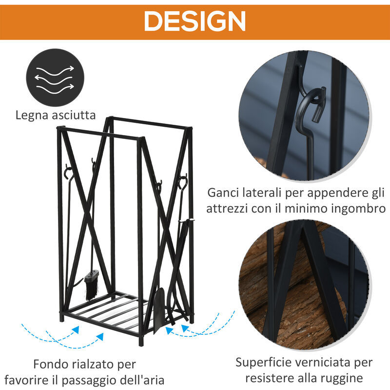 HOMCOM Portalegna da Interno ed Esterno in Acciaio, Porta Legna