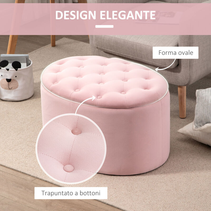 Sgabello Ottomano Pieghevole In Velluto Rosa 43x33x33 Cm - Pouf Con Contenitore Per Libri, Poggiapiedi Piccolo Per Soggiorno, Supporta 150 Kg