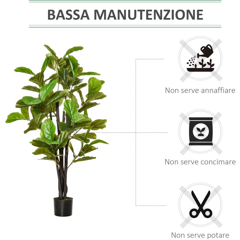 HOMCOM Ficus Artificiale 130cm per Interni ed Esterni, Pianta